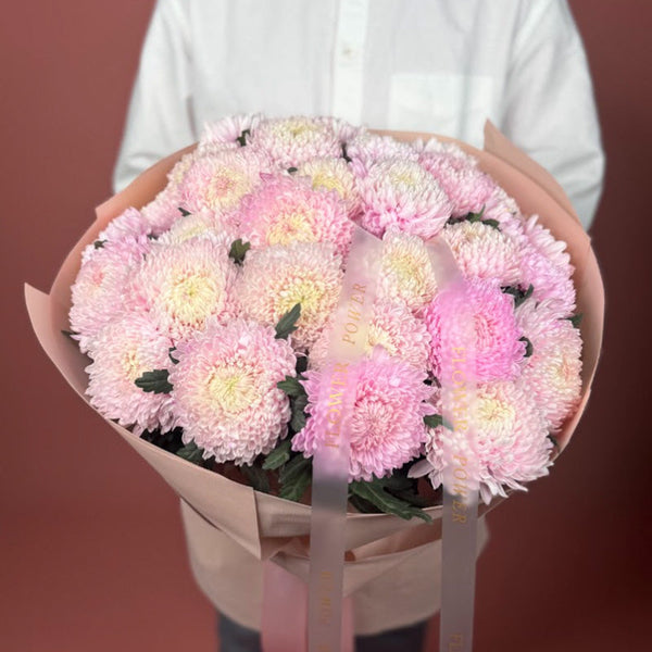 Букет рожевих хризантем Аврора Шовк